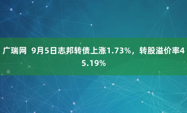 广瑞网  9月5日志邦转债上涨1.73%，转股溢价率45.19%